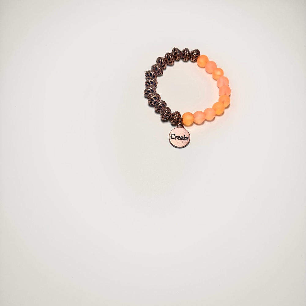 Orange and Brown Beaded Bracelet with 'Create' Charm